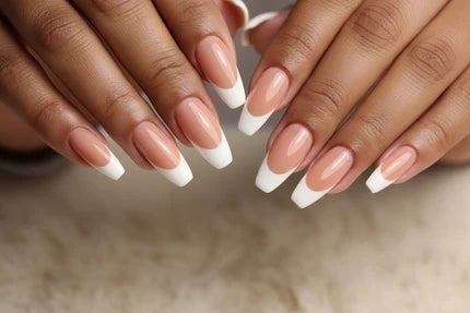 Classic deep French manicure on brown skin by Mahogany Nailz